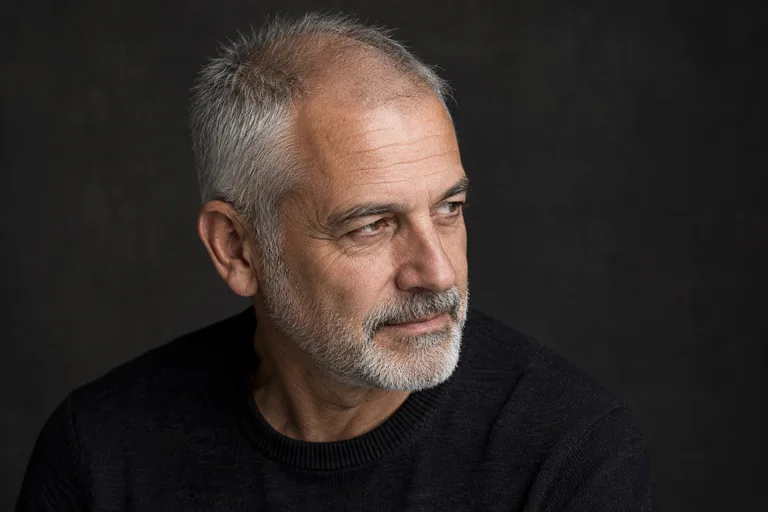 Illustrative man with short grey hair