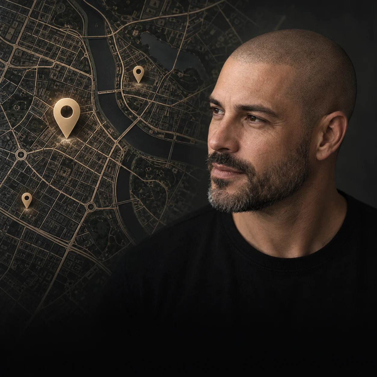 Illustration of an SMP portrait beside a map with studio location pins