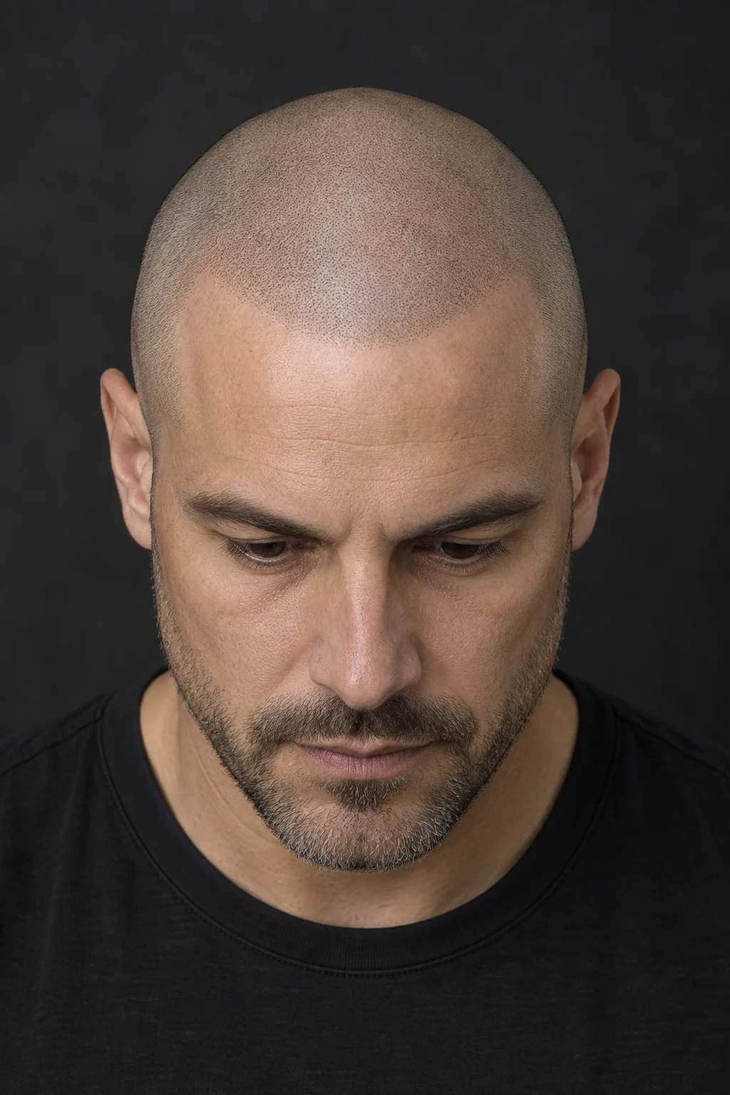 Illustrative shaved scalp for learning where to inspect a hairline