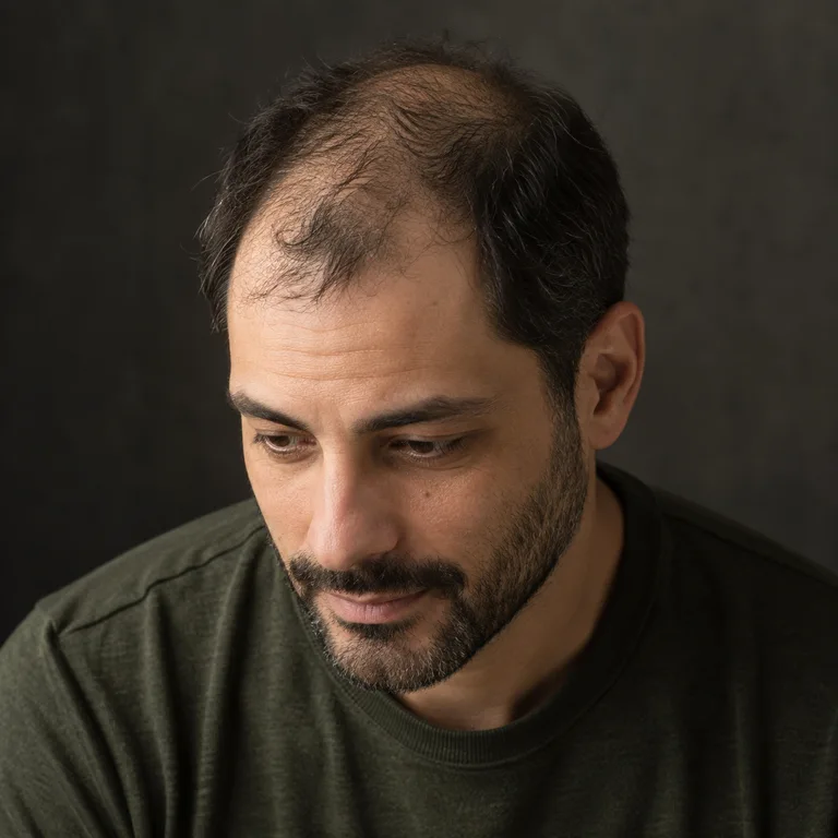 Illustrative man with visibly thinning hair