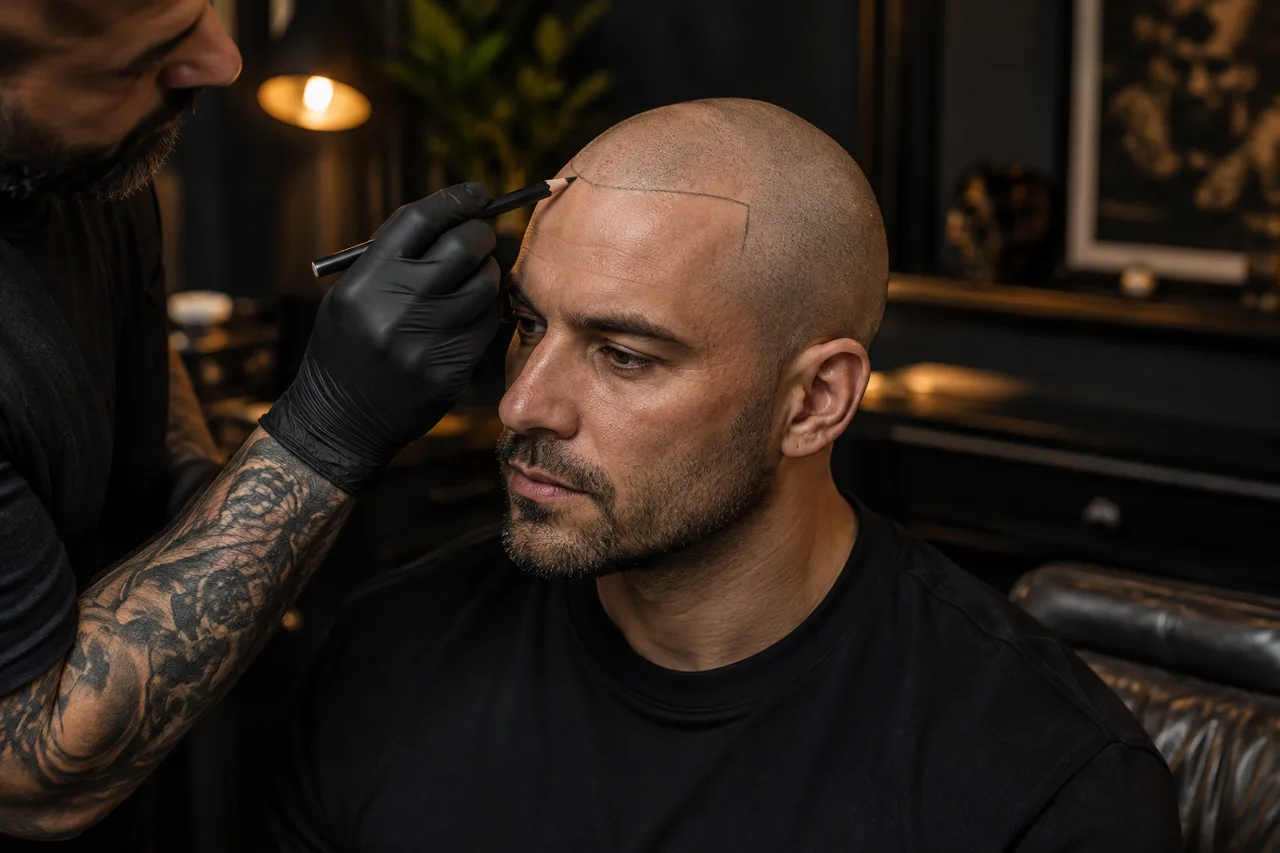 Illustrative hairline planning before treatment