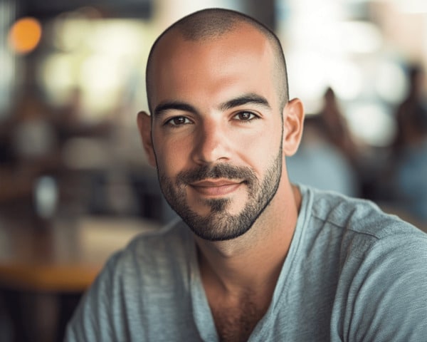 man smiling into the camera on mid 30s with olive complexion